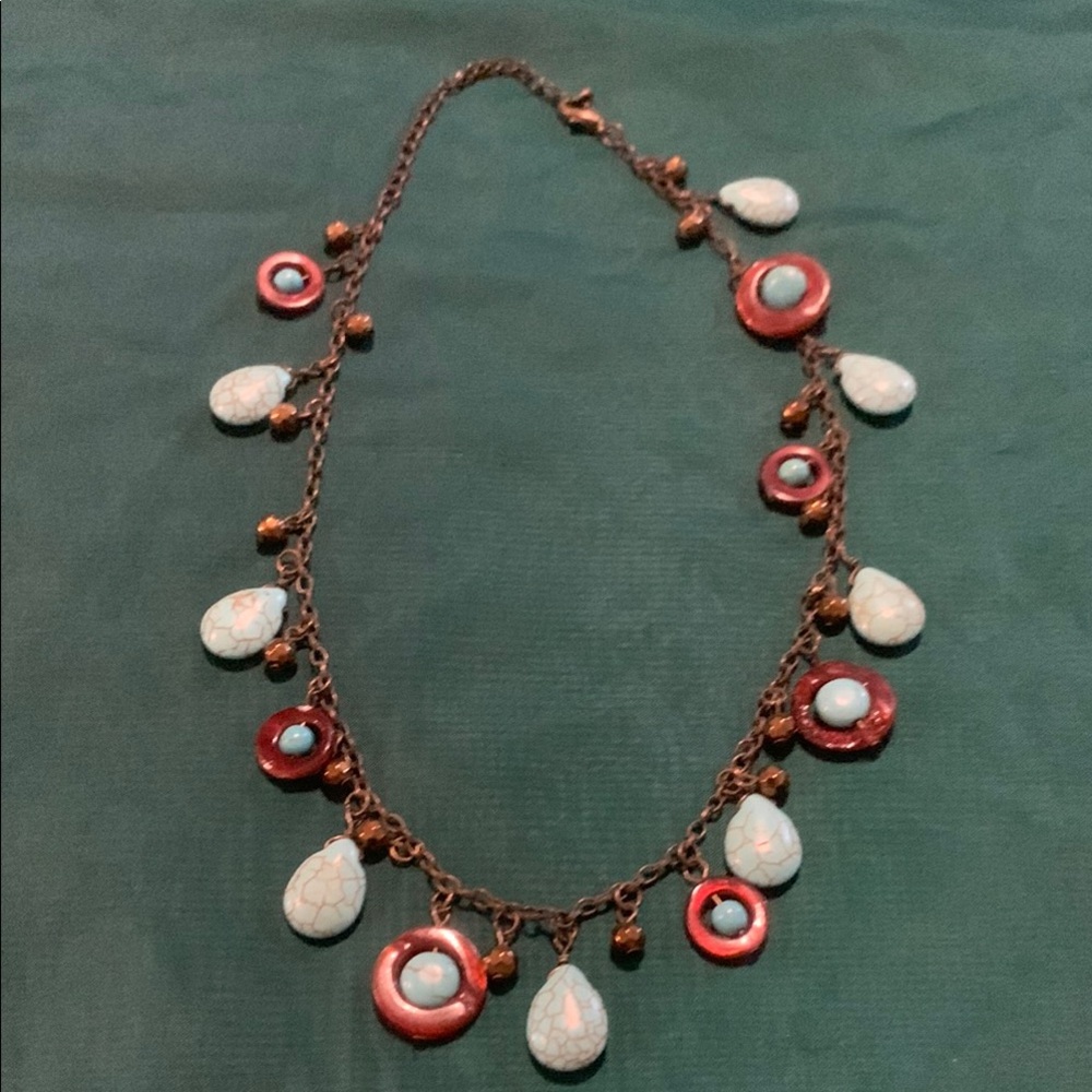Bohemian Turquoise and Red Pendant Necklace